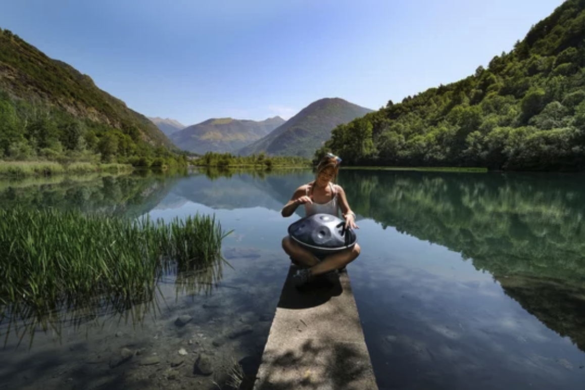 Girl playing handpan